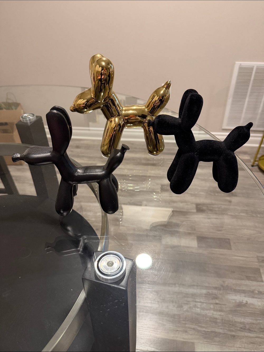 Set of 3 Balloon Dog Figurines - Gold and Black